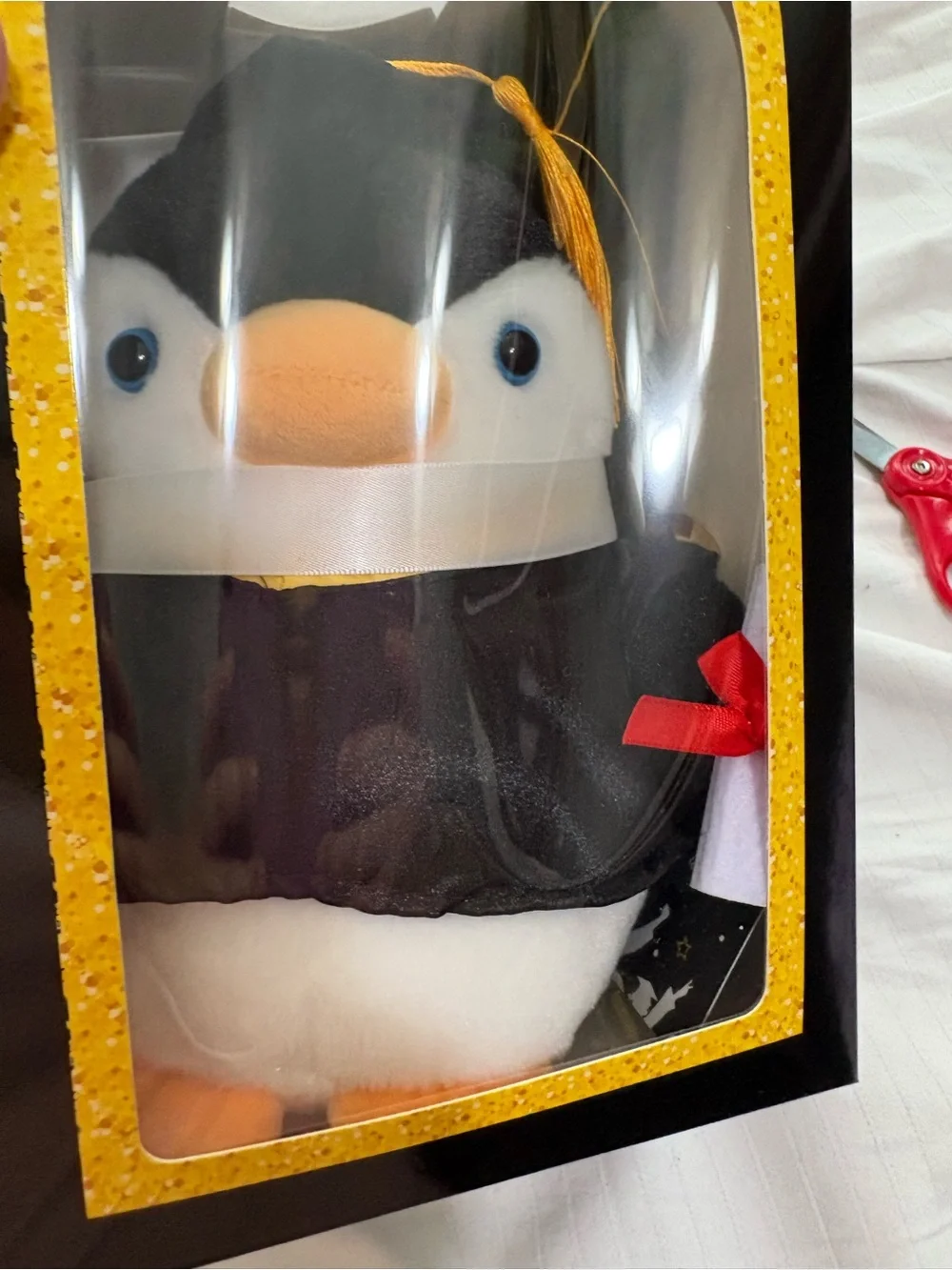 Plush Penguin Graduation Toy - Black, White & Orange